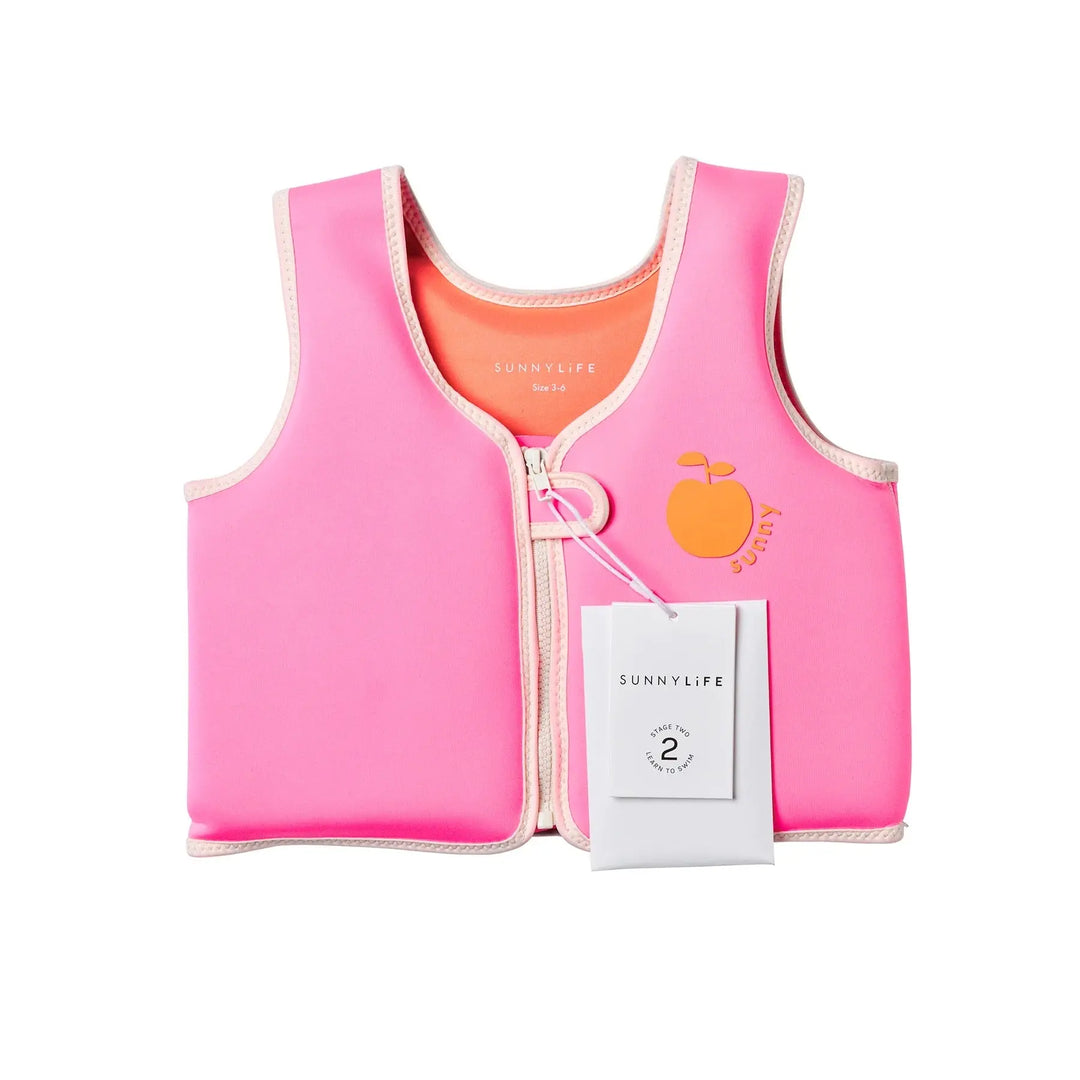 SWIM VEST 3-6 POPPY THE PEACH NEON PINK SUNNYLIFE