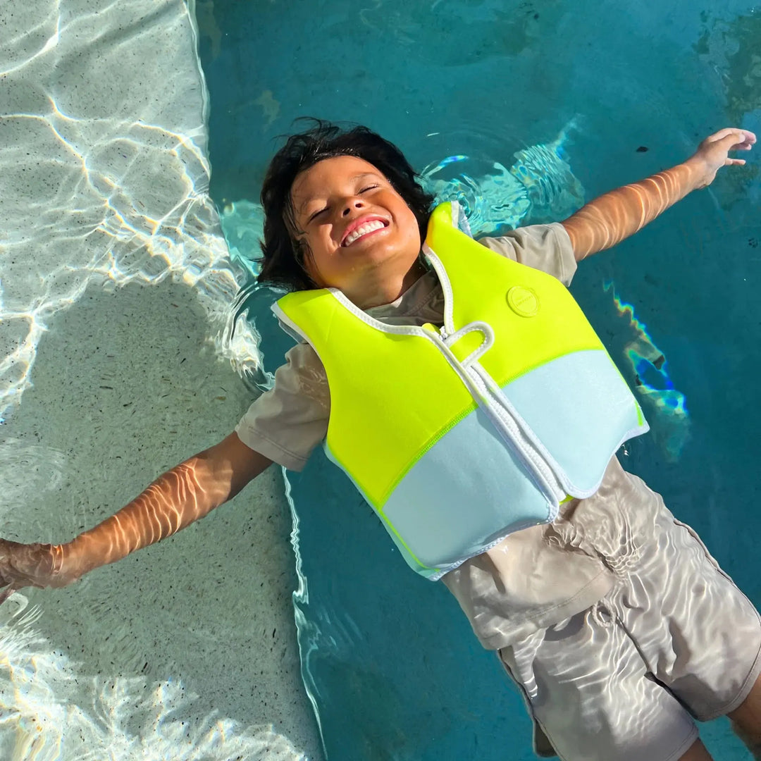 SWIM VEST 3-6 SALTY THE SHARK AQUA NEON YELLOW - BeachLife Concept
