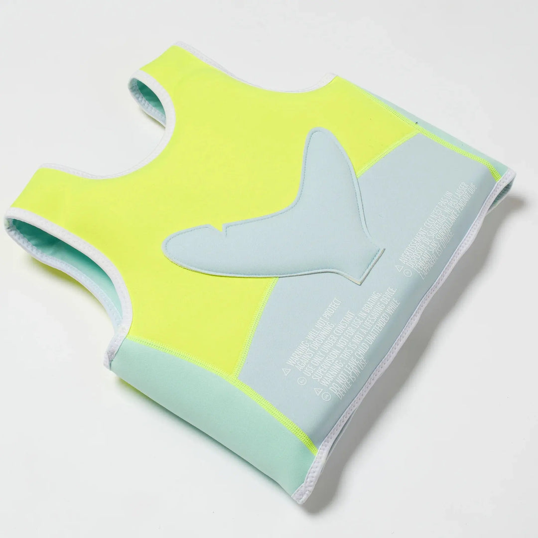 SWIM VEST 3-6 SALTY THE SHARK AQUA NEON YELLOW - BeachLife Concept
