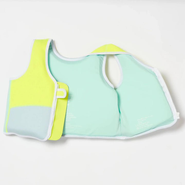 SWIM VEST 3-6 SALTY THE SHARK AQUA NEON YELLOW - BeachLife Concept