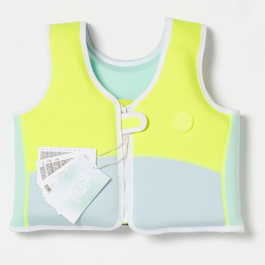 SWIM VEST 3-6 SALTY THE SHARK AQUA NEON YELLOW - BeachLife Concept