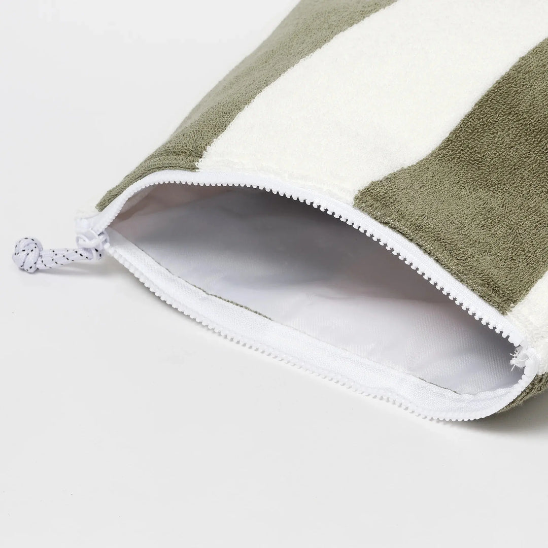TERRY BEACH POUCH - THE VACAY OLIVE STRIPE - BeachLife Concept