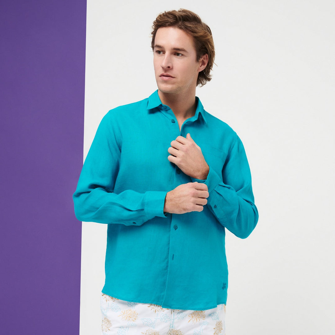 CHEMISE LIN HOMME UNI CAROUBIS