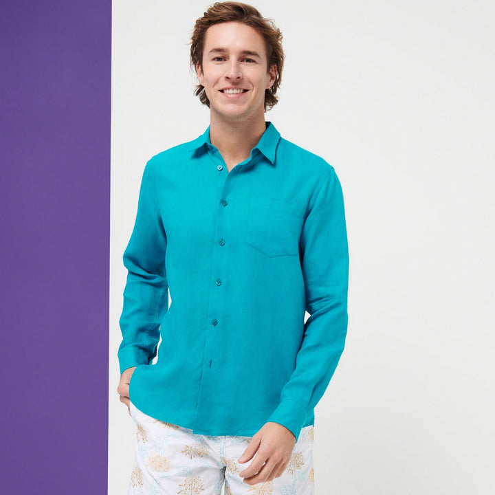 CHEMISE LIN HOMME UNI CAROUBIS